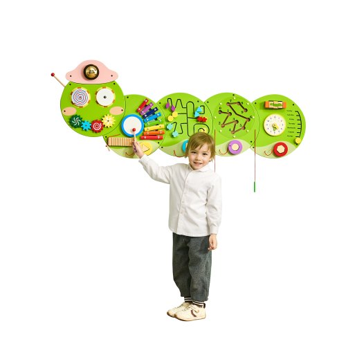 Caterpillar Activity Wall Busy Board Panels, 12 Activities, Montessori Sensory Wall Toy for Kids 3-12 Years, Montessori Learning Activity Center, Ideal for Toddler Playroom Nursery Classroom