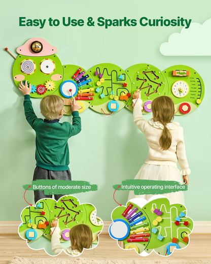 Caterpillar Activity Wall Busy Board Panels, 12 Activities, Montessori Sensory Wall Toy for Kids 3-12 Years, Montessori Learning Activity Center, Ideal for Toddler Playroom Nursery Classroom