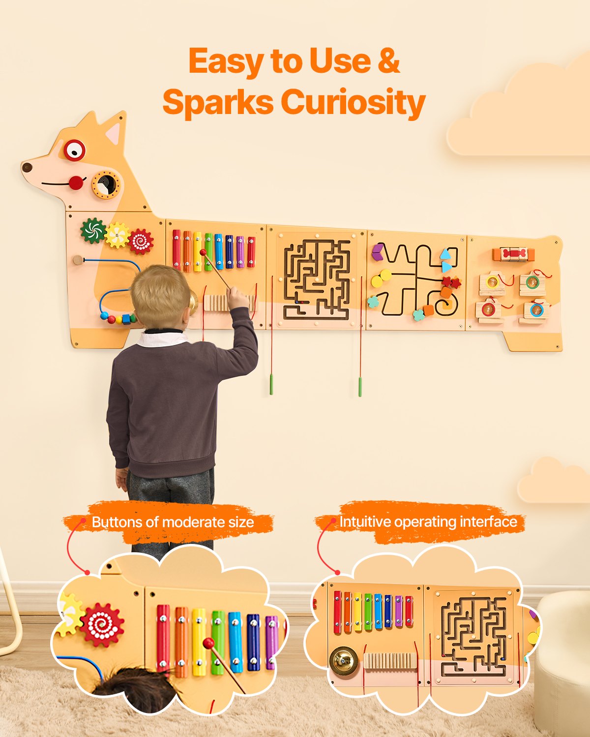 Aktivitetstavla med valpar, 12 aktiviteter, Montessori sensorisk väggleksak för barn 3-12 år, Montessori aktivitetscenter, perfekt för småbarnslekrum, barnrum och klassrum