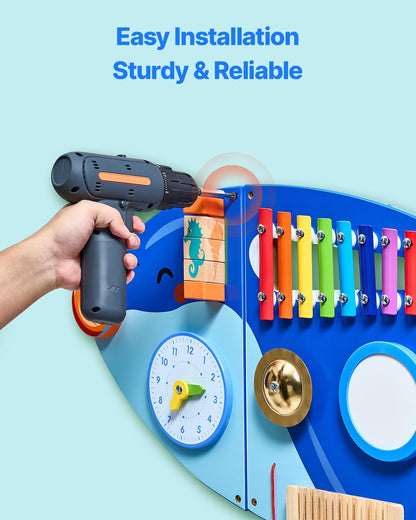 Orca Activity Wall Busy Board Panels, 12 Activities, Montessori Sensory Wall Toy for Kids 3-12 Years, Montessori Learning Activity Center, Ideal for Toddler Playroom Nursery Classroom