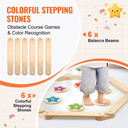 Balance Beam Stepping Stones, 6 PCS Wooden Toddler Balance Boards, Montessori Toy for Kids 2-6, Build Coordination and Gross Motor Skills, Gymnastics Course Indoor & Outdoor for Girls Boys Gift
