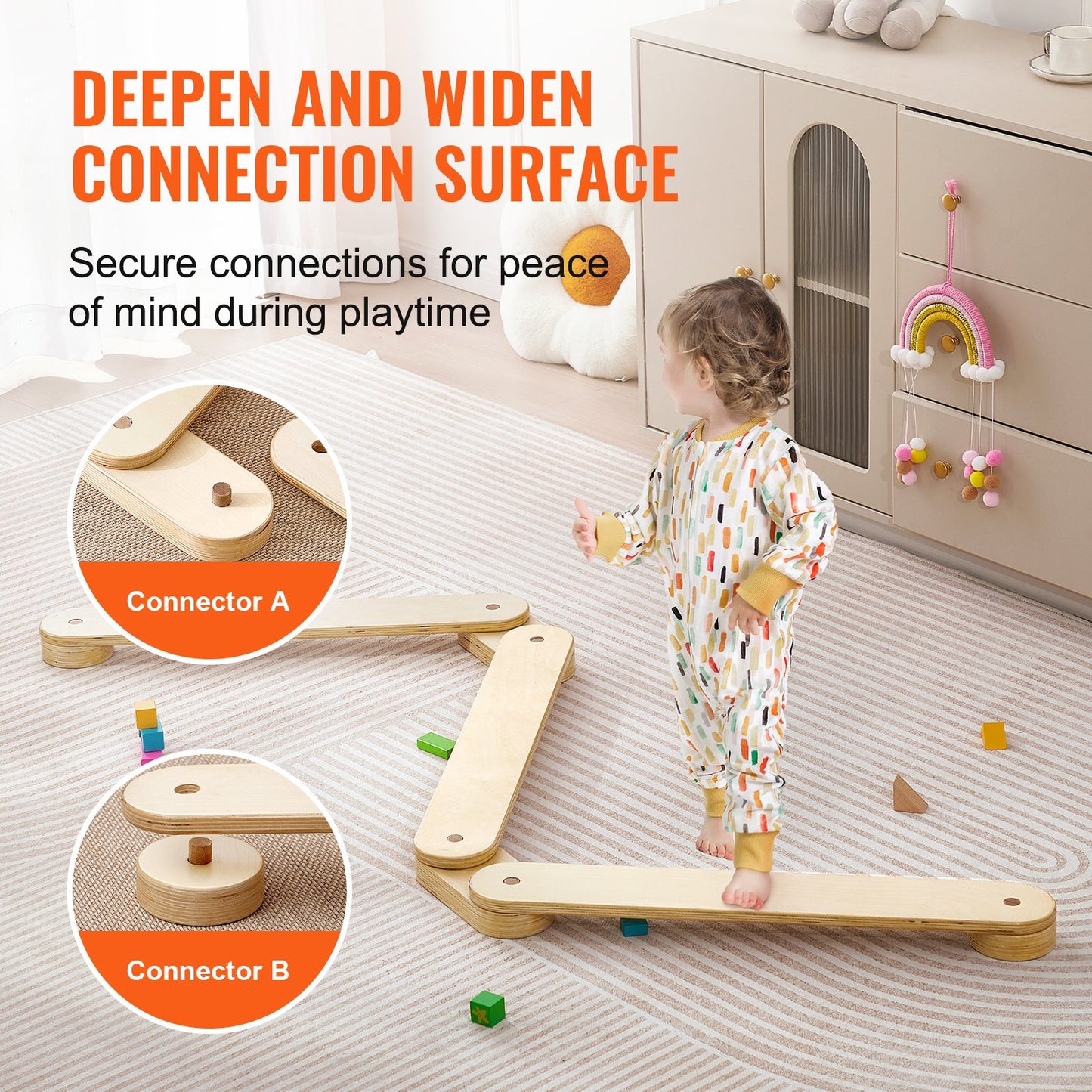 Balance Beam Stepping Stones, 3 PCS Wooden Toddler Balance Boards, Montessori Toy for Kids 2-6, Build Coordination and Gross Motor Skills, Gymnastics Course Indoor & Outdoor for Girls Boys Gift