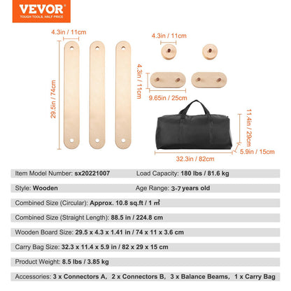 Balance Beam Stepping Stones, 3 PCS Wooden Toddler Balance Boards, Montessori Toy for Kids 2-6, Build Coordination and Gross Motor Skills, Gymnastics Course Indoor & Outdoor for Girls Boys Gift