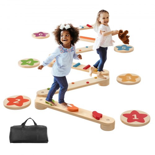 Balance Beam Stepping Stones, 6 PCS Wooden Toddler Balance Boards, Montessori Toy for Kids 2-6, Build Coordination and Gross Motor Skills Gymnastics Obstacle Course Indoor Outdoor for Girls Boys