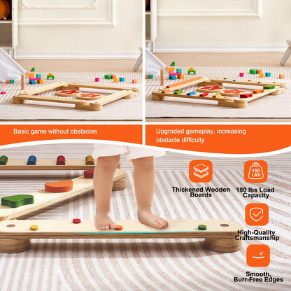 Balance Beam Stepping Stones, 6 PCS Wooden Toddler Balance Boards, Montessori Toy for Kids 2-6, Build Coordination and Gross Motor Skills Gymnastics Obstacle Course Indoor Outdoor for Girls Boys