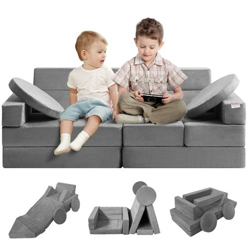 Play Couch, 15pcs Modular Kids Couch, Toddler Foam Sofa Couch with High-density 25D Sponge for Playing, Creativing, Sleeping, Imaginative Kids Furniture for Bedroom and Playroom