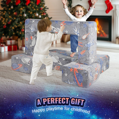 Kids Couch, 4Pcs Toddler Couch Sofa Bed, Kids Chair Seat Playroom Furniture, Child Sectional Sofa with Removable Cover for Kids Girls & Boys, Dark Grey