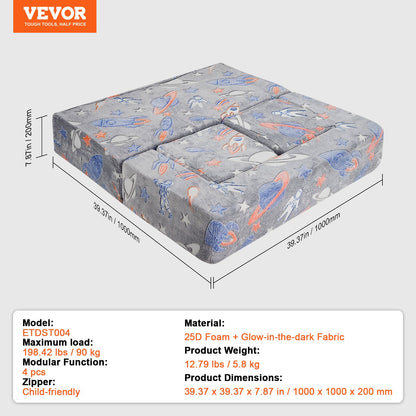 Kids Couch, 4Pcs Toddler Couch Sofa Bed, Kids Chair Seat Playroom Furniture, Child Sectional Sofa with Removable Cover for Kids Girls & Boys, Dark Grey