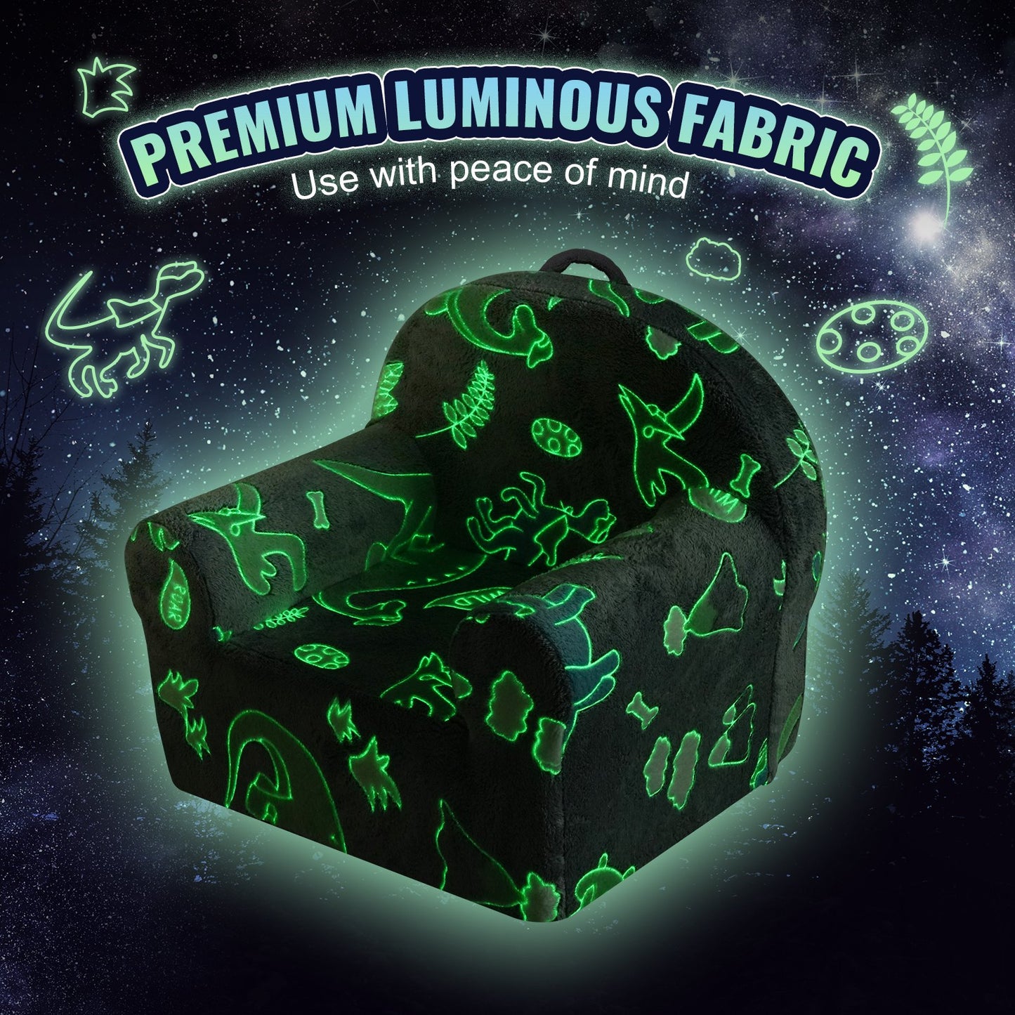 Toddler Chair, Kids Armchair Comfy, Toddler Couch Sofa Bed Glow in The Dark, Kids Chair Seat Playroom Furniture for Kids Girls & Boys, Grey