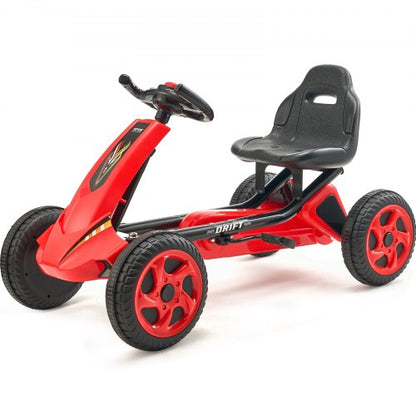 Kids Pedal Go Kart, 4 Wheel Off-Road Pedal Go Cart Ride On Toy for Kids, Steering Wheel, Adjustable Seat, Non-slip Big Wheels, Outdoor Racer Ride On Pedal Car for Boys & Girls Ages 3-8, Red