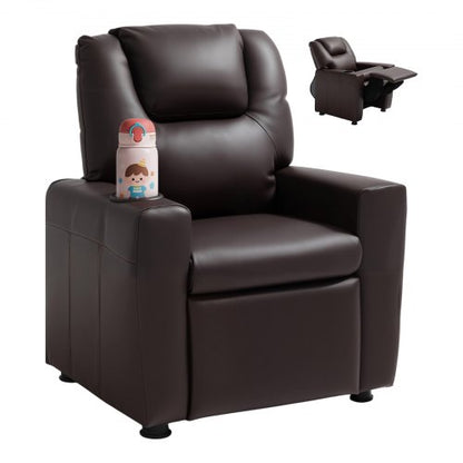 Kids Reclining Chair, Toddler Recliner with Cup Holder, 101° to 121° Adjustable Backrest, Easy-to-Clean PU Leather Recliner Couch with Footrest, 41 kg Load, for Boys & Girls, Children (Brown)