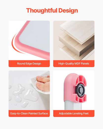 Barnstol och skrivbordsset, skrivbord och stol för barn med bordslampa, justerbar höjd och 0-40° lutande skrivbordsbord och stol, barnstudiebord för sovrum och studierum, rosa