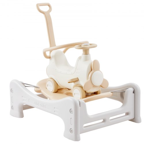5 in 1 Rocking Horse for Toddlers 1-3 Years, Baby Rocking Horse with Trampoline, Detachable Balance Board, Push Handle and 4 Smooth Wheels, Support to 80 lbs/36.3 kg Kids Ride on Toy, White