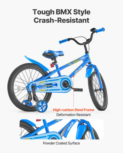 Kids Bike, 45.72 cm BMX Style Children Bicycle, Rider Height 110 cm - 140 cm, Training Wheels Included, Sturdy and Easy to Assemble, Toddler Bike for Boys & Girls Learning to Ride, Blue