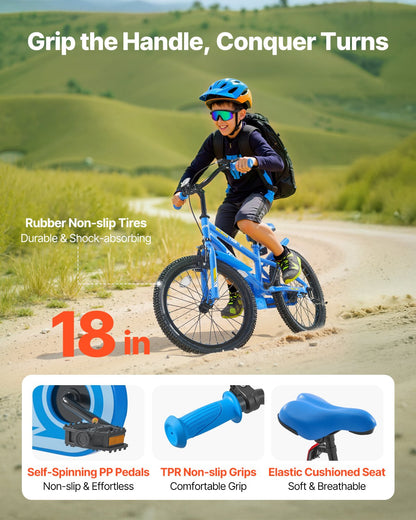 Kids Bike, 45.72 cm BMX Style Children Bicycle, Rider Height 110 cm - 140 cm, Training Wheels Included, Sturdy and Easy to Assemble, Toddler Bike for Boys & Girls Learning to Ride, Blue