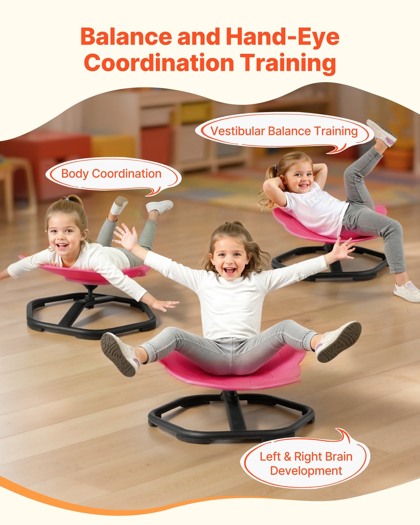 Kids Swivel Chair, 220 lbs Capacity, Elephant Shape Sensory Spinning Chair, Autistic Kids Sensory Toy Seat with Non-Slip Metal Base, Toddler Sit & Spin Seat for Coordination Balance Focus, Red