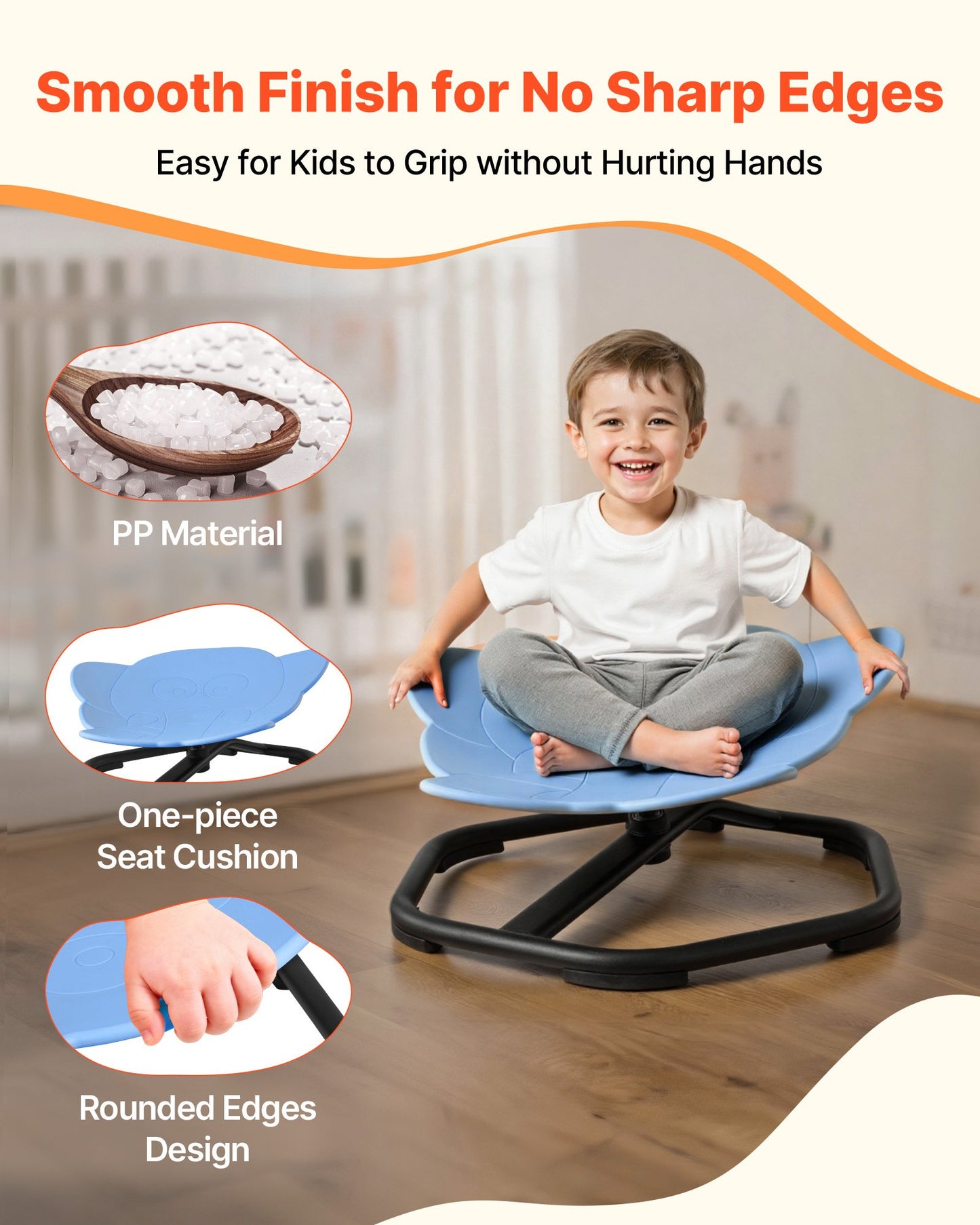 Kids Swivel Chair, 220 lbs Capacity, Elephant Shape Sensory Spinning Chair, Autistic Kids Sensory Toy Seat with Non-Slip Metal Base, Toddler Sit & Spin Seat for Coordination Balance Focus, Blue