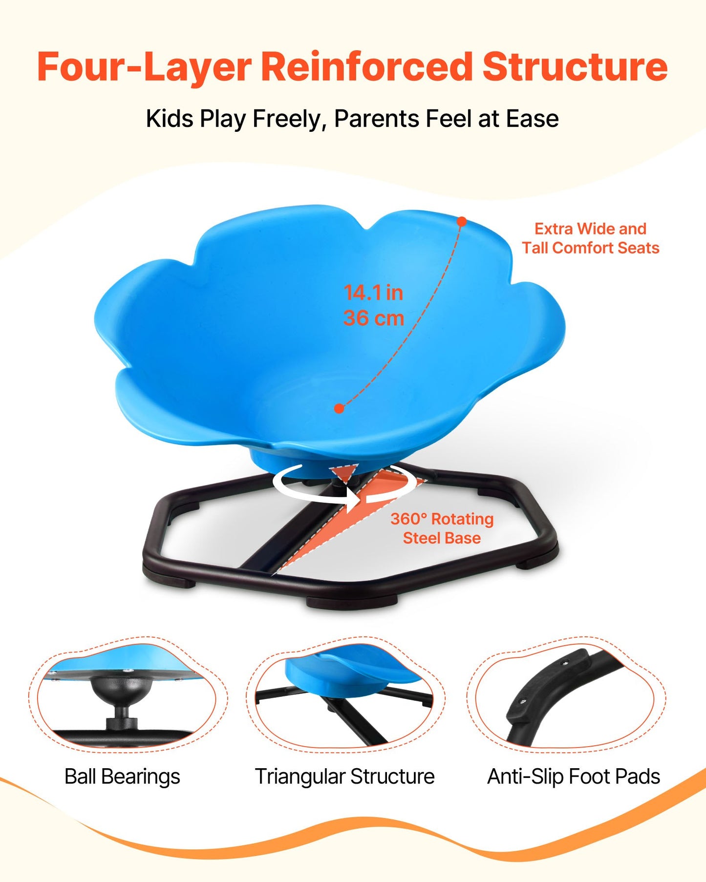 Kids Swivel Chair, 220 lbs Capacity, Cylinder Shape Sensory Spinning Chair, Autistic Kids Sensory Toy Seat with Non-Slip Metal Base, Toddler Sit & Spin Seat for Coordination Balance Focus, Blue