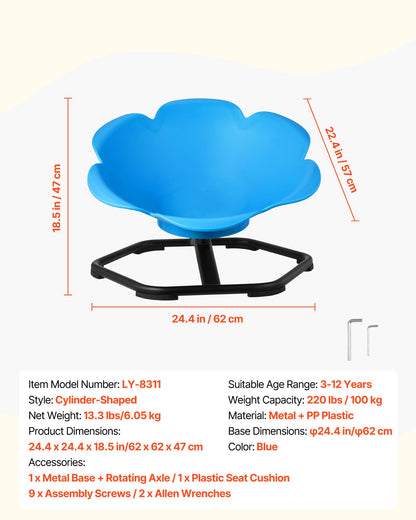 Kids Swivel Chair, 220 lbs Capacity, Cylinder Shape Sensory Spinning Chair, Autistic Kids Sensory Toy Seat with Non-Slip Metal Base, Toddler Sit & Spin Seat for Coordination Balance Focus, Blue