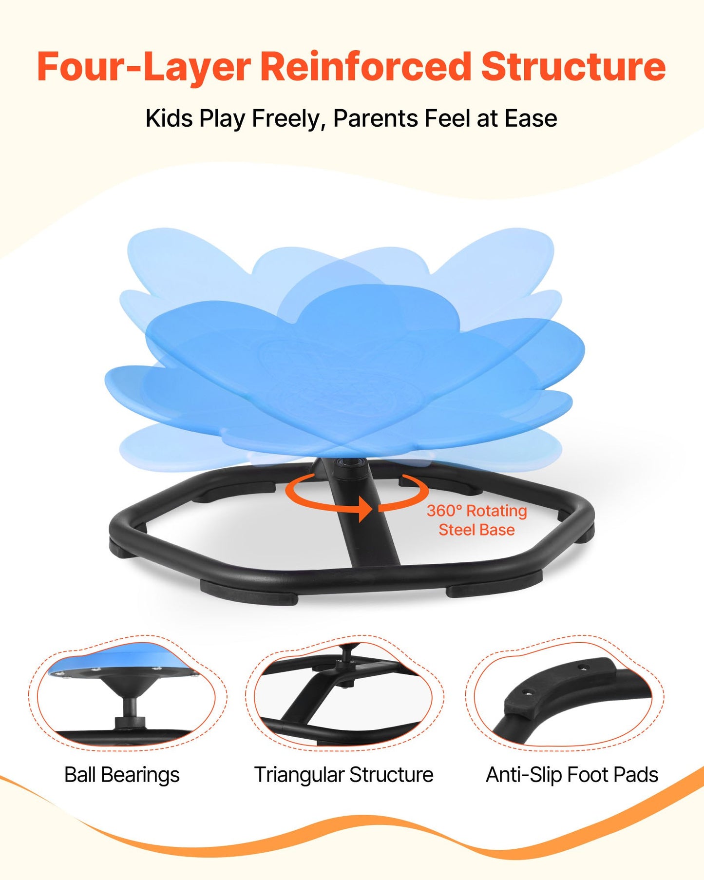 Kids Swivel Chair, 220 lbs Capacity, Flower Shape Sensory Spinning Chair, Autistic Kids Sensory Toy Seat with Non-Slip Metal Base, Toddler Sit & Spin Seat for Coordination Balance Focus, Blue