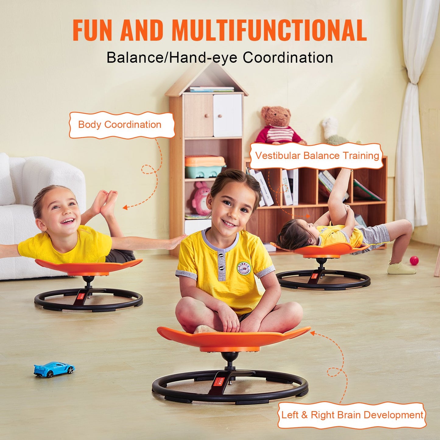 Elephant Kids Swivel Chair, 220 LBS Capacity, 360° Spinning Chair, Autistic Kids Sensory Toy Chair with Non-Slip Metal Base, Toddler Sit and Spin Chair for Coordination Balance Focus Orange