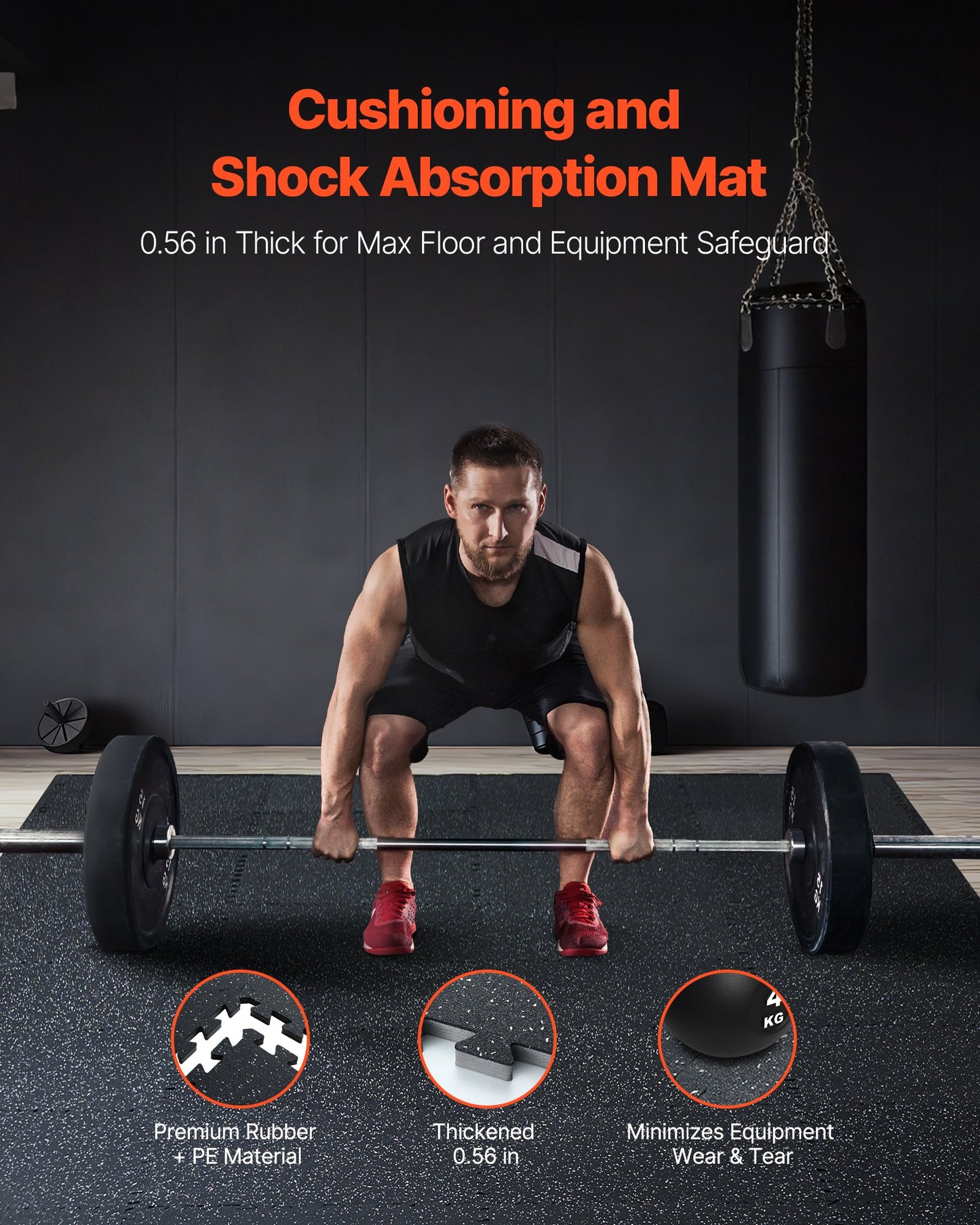 0,56 tum tjocka gymmattor, 12 plattor gummitopp med EVA-skum, 25" x 25" träningsmattor för gymgolv med 48 kvm täckning, sammankopplande pusselmattor för gym, hem, garage, svartvitt