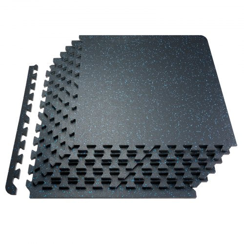 0,56 tum tjocka gymmattor, 25 plattor gummitopp med EVA-skum, 25" x 25" träningsmattor för gymgolv med 100 kvm täckning, sammankopplande pusselmattor för gym, hem, garage, svart och blå