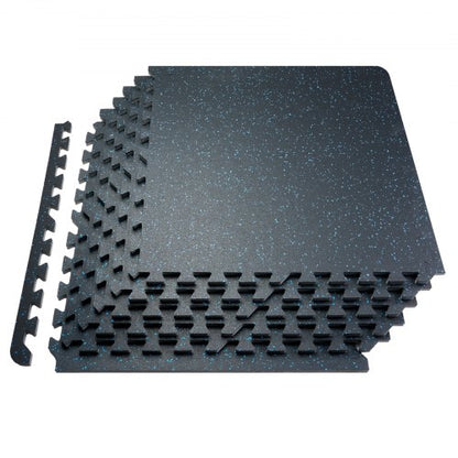 0,56 tum tjocka gymmattor, 25 plattor gummitopp med EVA-skum, 25" x 25" träningsmattor för gymgolv med 100 kvm täckning, sammankopplande pusselmattor för gym, hem, garage, svart och blå
