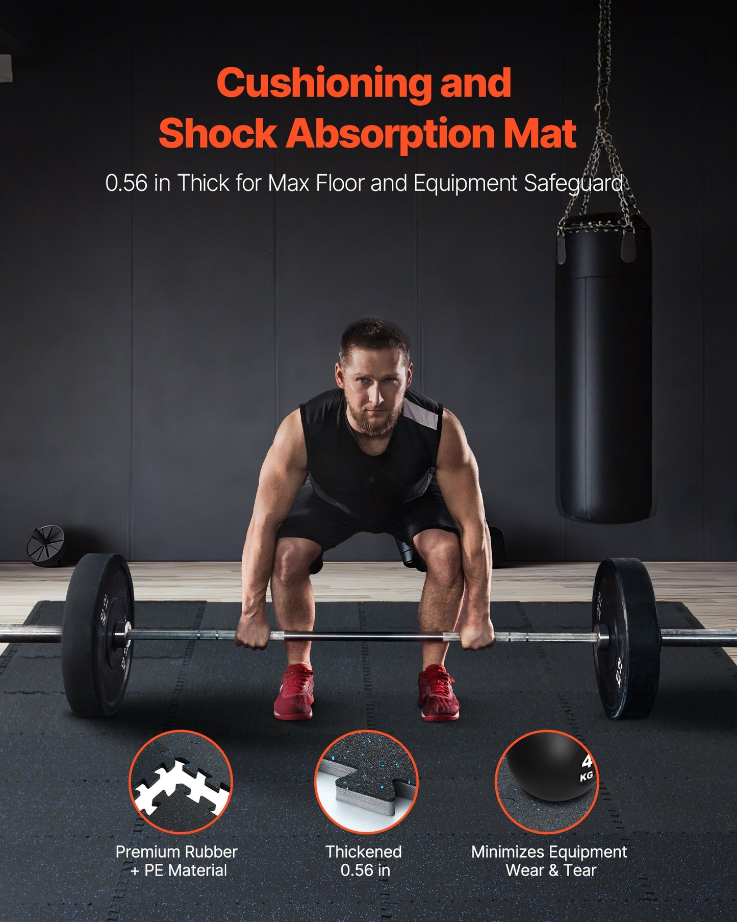 0,56 tum tjocka gymmattor, 25 plattor gummitopp med EVA-skum, 25" x 25" träningsmattor för gymgolv med 100 kvm täckning, sammankopplande pusselmattor för gym, hem, garage, svart och blå