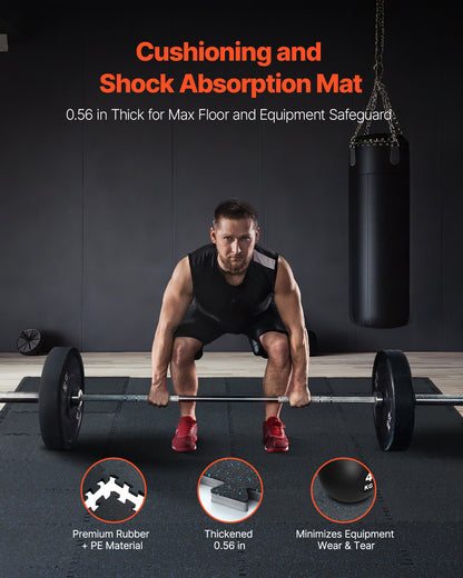 0,56 tum tjocka gymmattor, 25 plattor gummitopp med EVA-skum, 25" x 25" träningsmattor för gymgolv med 100 kvm täckning, sammankopplande pusselmattor för gym, hem, garage, svart och blå