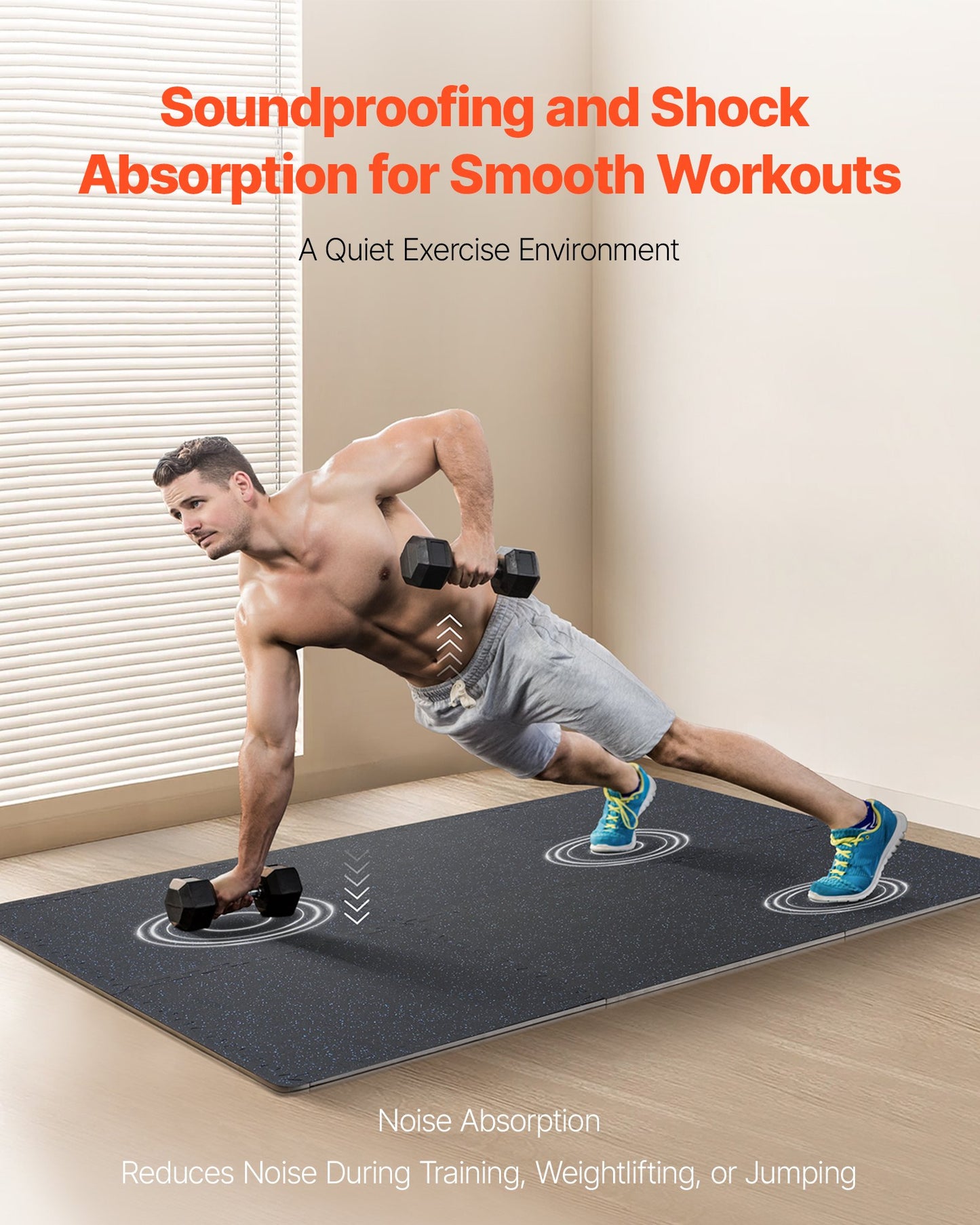 0,56 tum tjocka gymmattor, 25 plattor gummitopp med EVA-skum, 25" x 25" träningsmattor för gymgolv med 100 kvm täckning, sammankopplande pusselmattor för gym, hem, garage, svart och blå