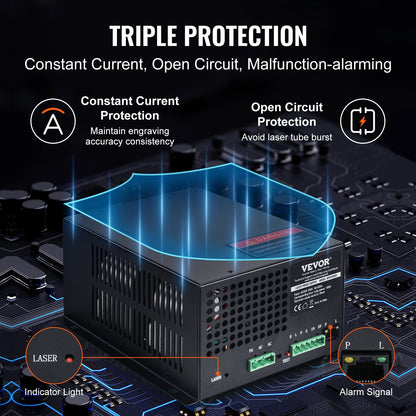 CO2 Laser Power Supply, 100W, Power Supply for 100W Laser Tube, Constant Current Protection, Open Circuit Protection, Fast Heat Dissipation, Compatible for Multi-brand Laser Engravers & Cutters