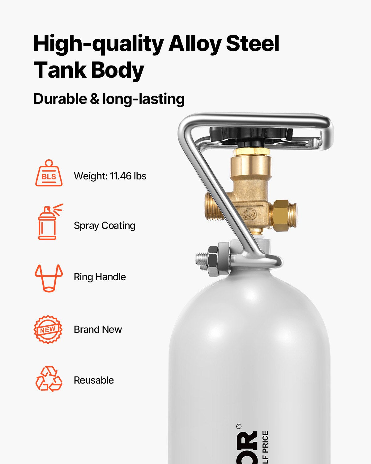 CO2 Tank, 4.41 lbs New Alloy Steel Cylinder, CO2 Air Tank with Gray Spray Coating, DIN477 Valve, Handle & Adjustable Pressure, TUV Approved Gas Cylinder for Draft Beer Dispensing and Soda Maker