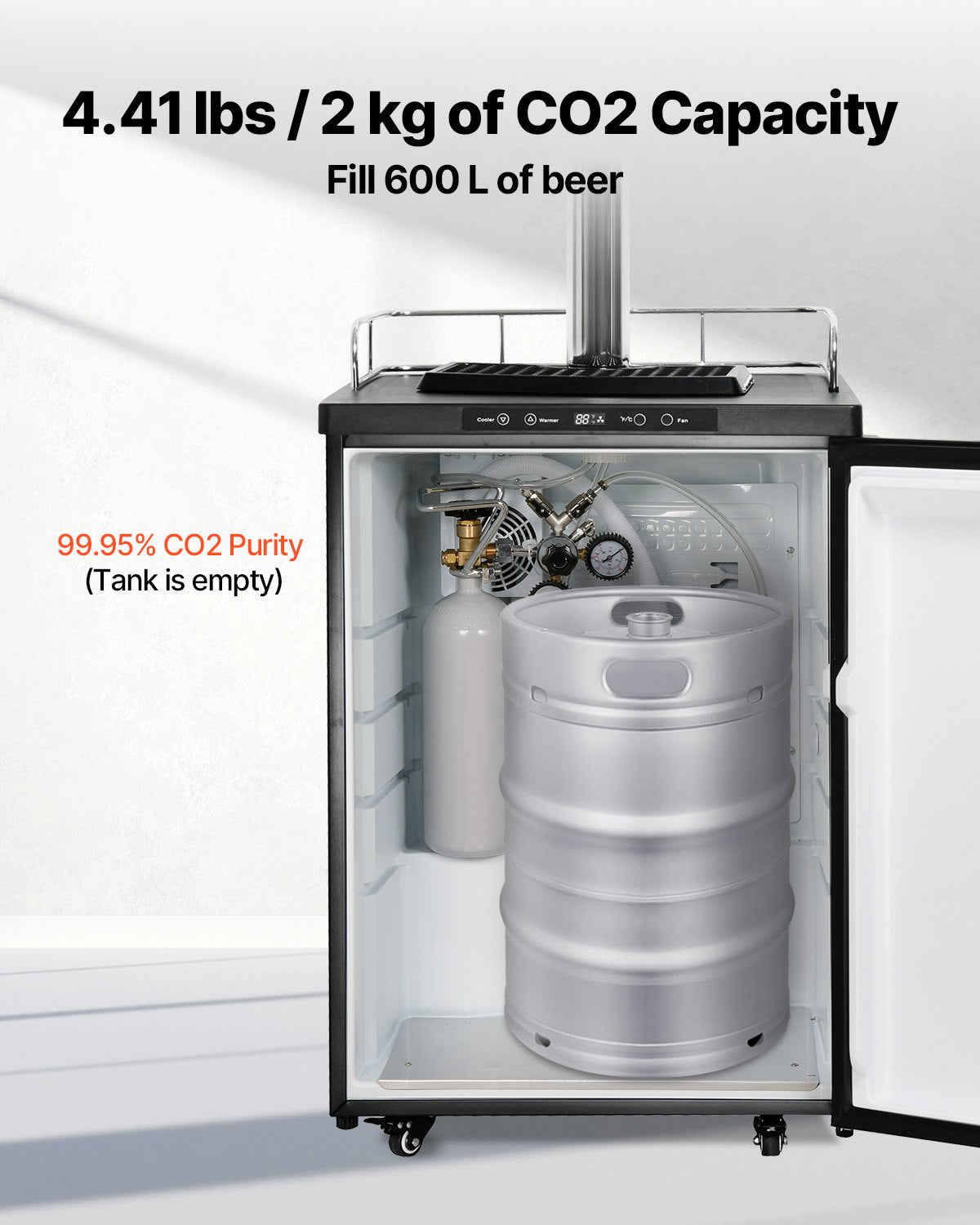 CO2 Tank, 4.41 lbs New Alloy Steel Cylinder, CO2 Air Tank with Gray Spray Coating, DIN477 Valve, Handle & Adjustable Pressure, TUV Approved Gas Cylinder for Draft Beer Dispensing and Soda Maker