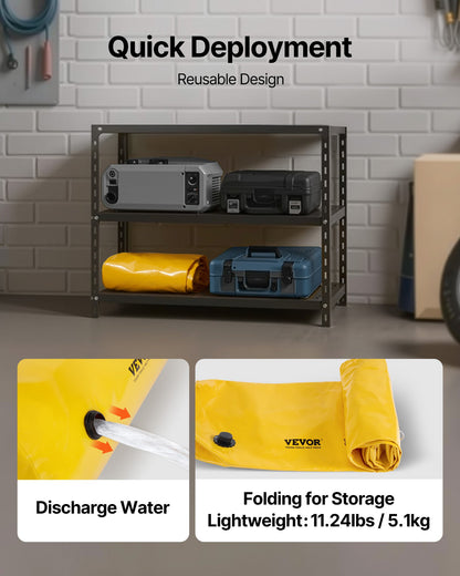 Översvämningsbarriär, 3,66 m längd x 51 cm höjd, alternativ till sandsäck, vattenbarriär för översvämningar med utmärkt vattentät effekt, återanvändbara PVC-vattenavledningsrör, översvämningsbarriärer för hem, dörr, garage