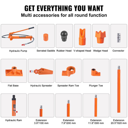 12 Ton Porta Power Kit, Portable Hydraulic Jack with 4.6 ft/1.4 m Oil Hose, Auto Body Frame Repair Kit with Storage Case for Car Repair, Truck, Farm