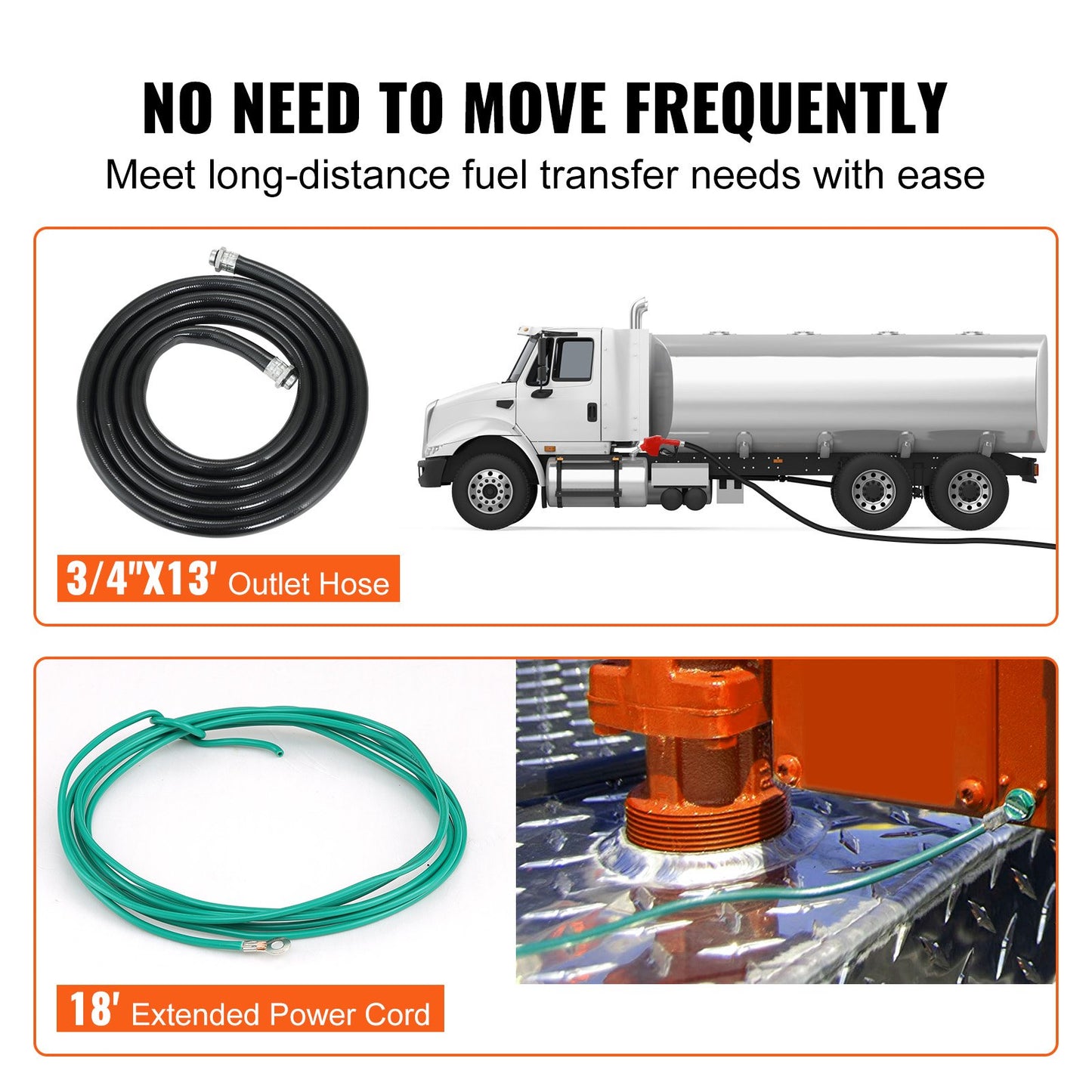 Fuel Transfer Pump, 12V DC 16 GPM 1/4 HP, Gasoline Extractor Pump with Automatic Nozzle, Discharge Hose & Suction Pipe for Gasoline, Diesel, Kerosene, Ethanol & Methanol Blends, and Biodiesel