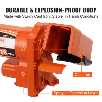 Fuel Transfer Pump, 12V DC 20 GPM 1/4 HP, High Flow Cast Iron Gasoline Extractor Pump with Fuel Collection Box Design for Gasoline, Diesel, Kerosene, Ethanol & Methanol Blends, and Biodiesel