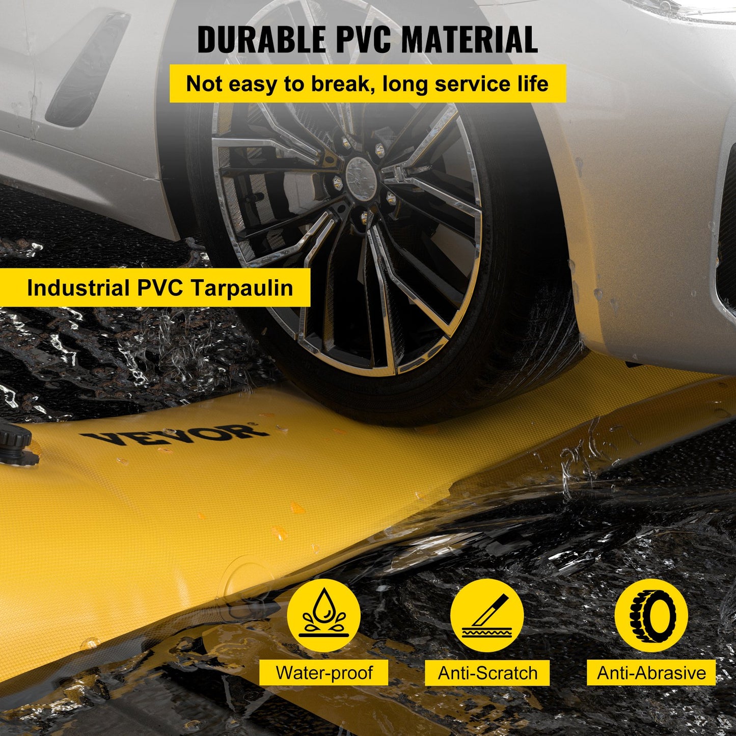 Översvämningspåse, 732 × 50,8 × 30,5 cm, återanvändbara PVC-vattenavledningsrör, lättvikt med utmärkt vattentät effekt, används för dörröppningar, garage, gul