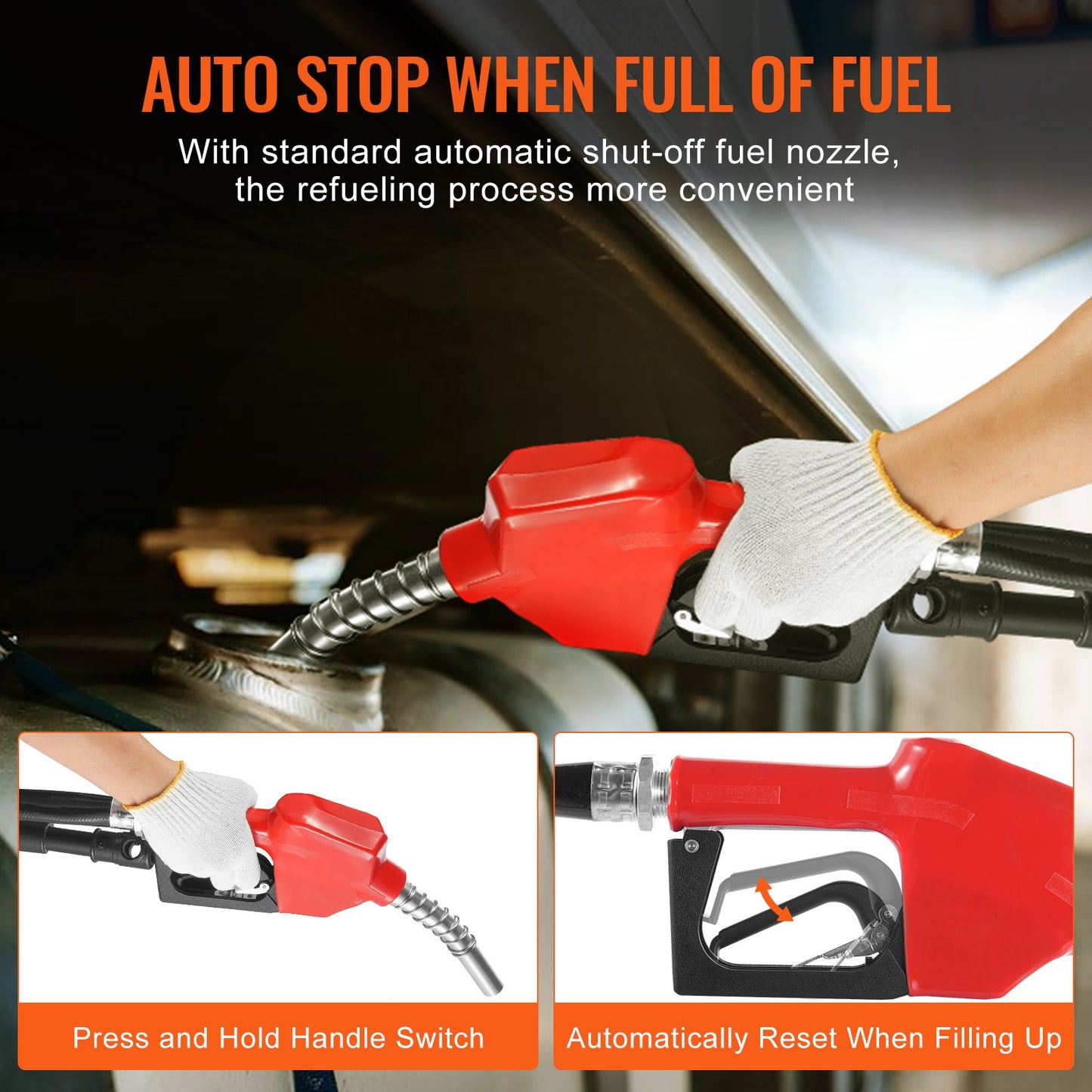 Fuel Transfer Pump, 12V DC 30L/min(8 GPM) 124W(1/6 HP), Portable Electric Diesel Transfer Pump with Auto Shut-Off Fuel Nozzle, Long Inlet & Outlet Hose for Gasoline, Diesel, Kerosene, Methanol Blends