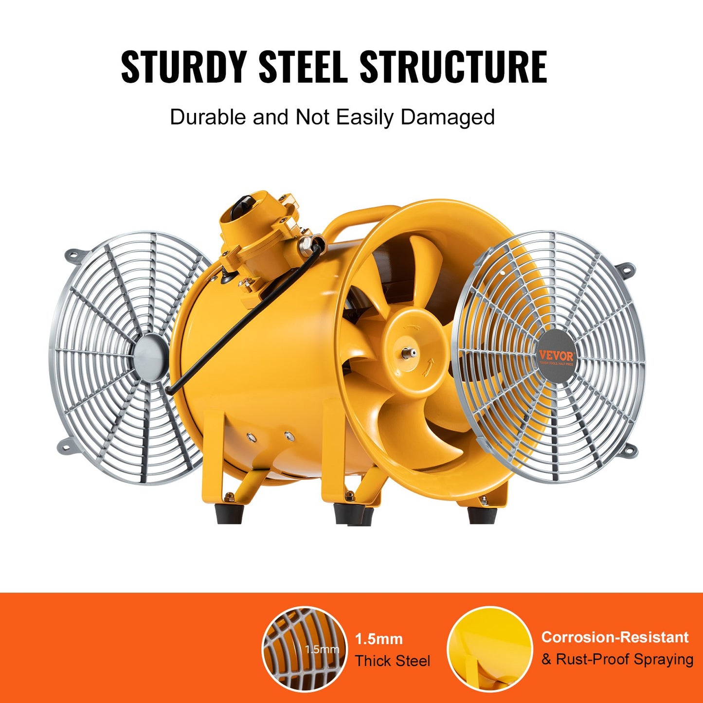 Portable Ventilator, 304.8mm Heavy Duty Cylinder Fan, 500W Strong Shop Exhaust Fan 2500CFM, 3m Power Cord (No charging head), Industrial Utility Blower for Sucking Dust, Smoke Home/Workplace