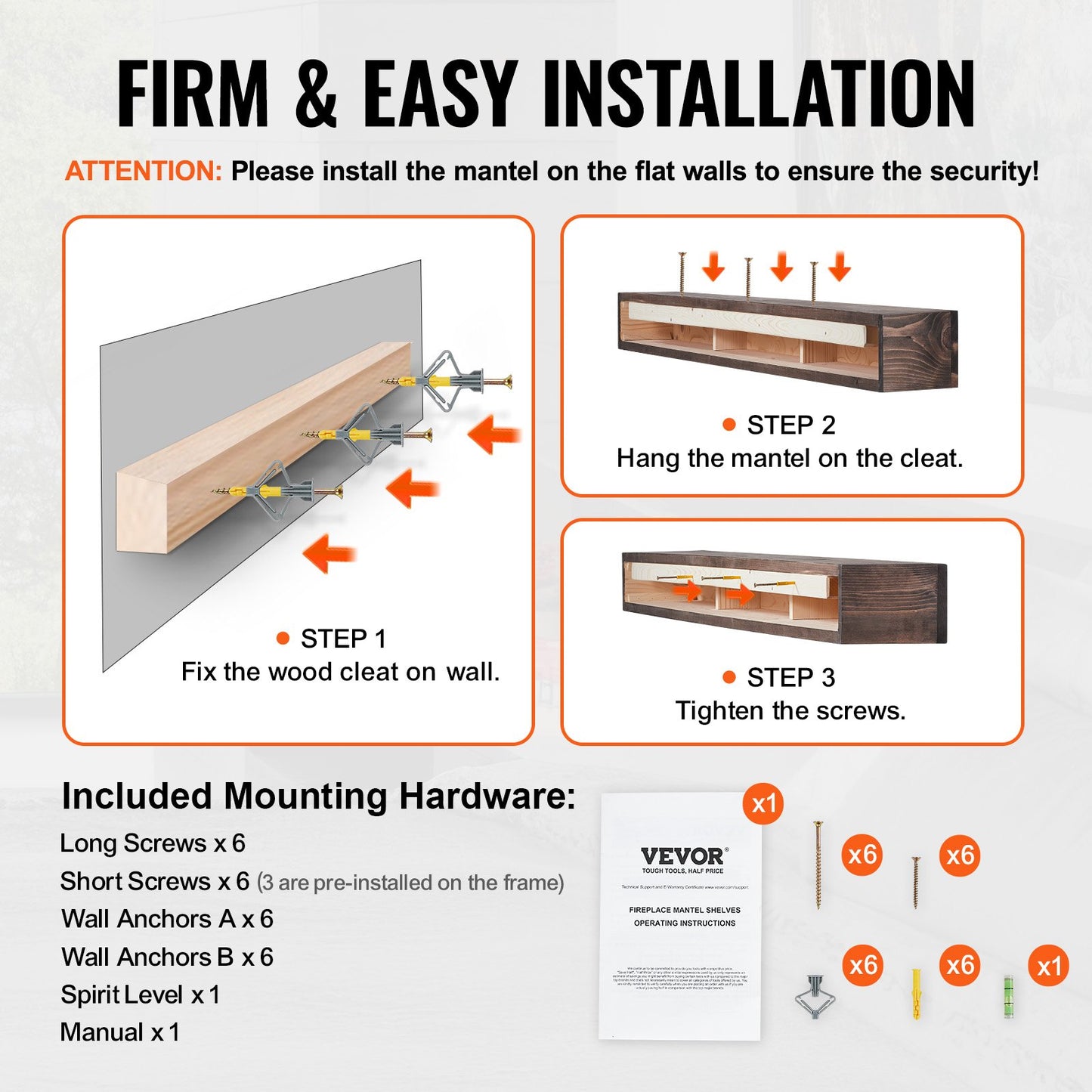 Spismantel, 190 x 20 x 13 cm, 22,5 kg viktkapacitet, mantel i naturträ för över spis, väggmonterad flytande lantlig hylla, handgjord spismantel för väggdekor, ljusbrun