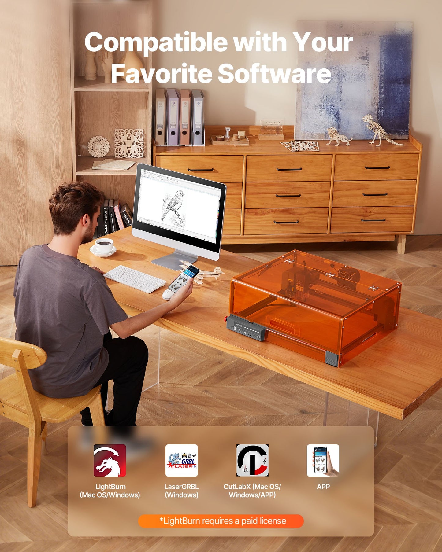 Lasergravör, 10W, lasergraverings- och skärmaskin med hölje, laserskärare och gravör, 300 x 300 mm arbetsyta, 7000 mm/min, för trä, läder, glas, vissa metaller, klass 1