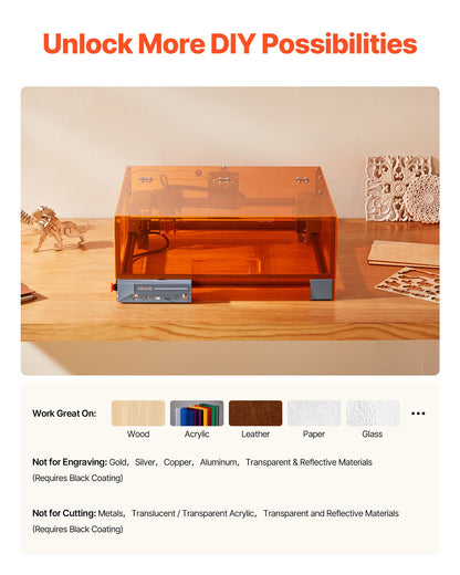 Lasergravör, 10W, lasergraverings- och skärmaskin med hölje, laserskärare och gravör, 300 x 300 mm arbetsyta, 7000 mm/min, för trä, läder, glas, vissa metaller, klass 1