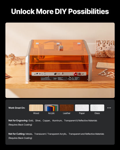 Laser Engraver, 20W, Laser Engraving and Cutting Machine with Enclosure Camera, Laser Cutter, 400 x 400 mm Working Area, 30000 mm/min, for Wood, Leather, Glass, Paper, Certain Metal, Class 1