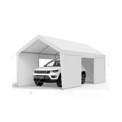 Carport, 10 x 20 FT Outdoor Car Canopy, Potable Carport with Removable Sidewalls & Door, Heavy Duty Car Shelter, UV-Resistant & Water-Resistant, All-Season Protection for Automobile Boat White