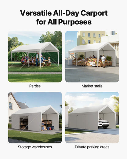 Carport, 12 x 20 FT Outdoor Car Canopy, Potable Carport with Removable Sidewalls & Door, Heavy Duty Car Shelter, UV-Resistant & Water-Resistant, All-Season Protection for Automobile Boat White