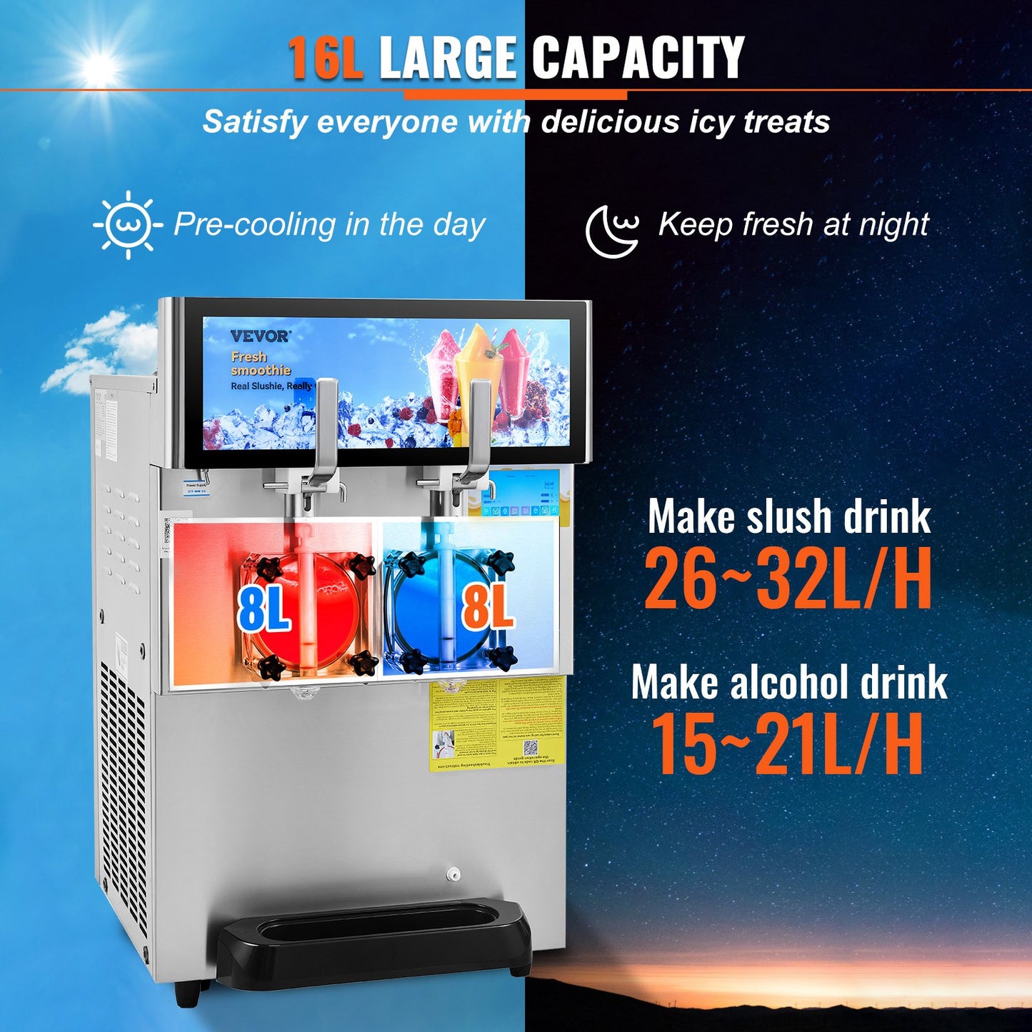 8L / 2.1 Gal Double Bowl Commercial Slushy Machine Margarita Smoothie Frozen Drink