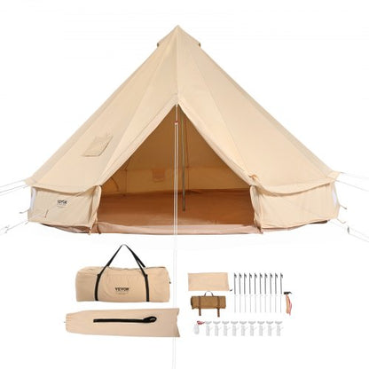 Canvas Bell Tent, 4 Seasons 3 m/9.8ft Yurt Tent, Canvas Tent for Camping with Stove Jack, Breathable Tent Holds up to 4 People, Family Camping Outdoor Hunting Party
