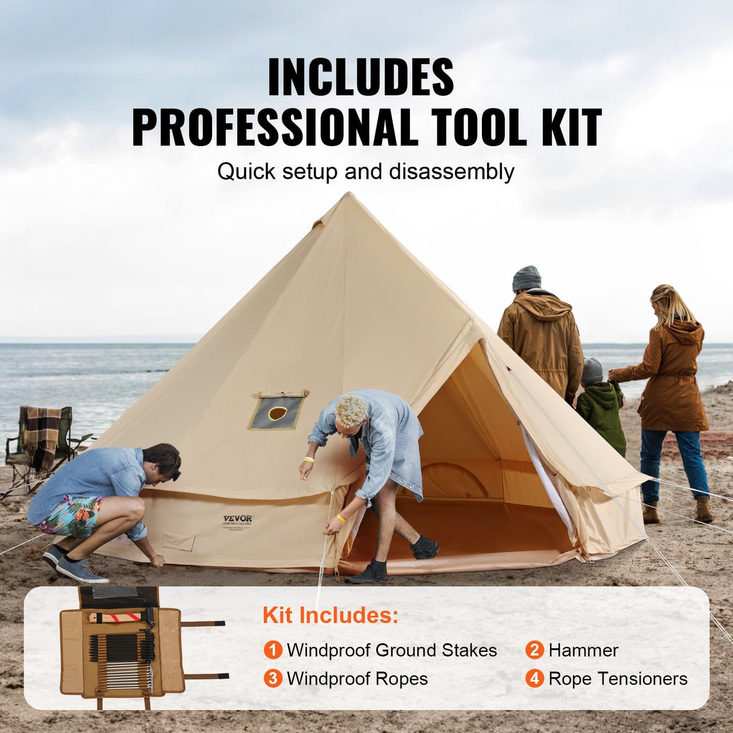 Canvas Bell-tält, 4 säsonger 4 m/13,12 ft jurttält, canvastält för camping med spisuttag, andningsbart tält rymmer upp till 6 personer, familjecamping utomhus jaktsällskap